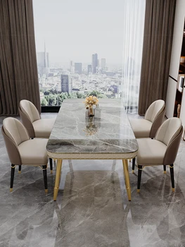 Šviesos roko plokštelę, valgomasis stalas ir kėdės derinys namų šviesos prabangūs modernios paprastas stačiakampis marmuro stalas