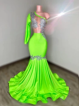 Žaliosios Afrikos Amerikos Prom Dresses Undinė Vieną petį Appliques Juoda Merginos, Nigerija Chalatas De Soiree Vakaro Suknelės Suknelė